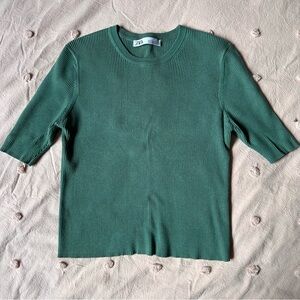 Zara Green Ribbed Knit Top